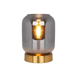 Sale Näve Lampe de table en verre 'ALESSIO', hauteur 17 cm, D: 12 cm, métal doré, verre fumé, E14