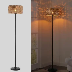 Alpinaluz Lampadaire Intérieur<Lampe sur Pied en Rotin Tressée à la Main avec Interrupteur de Câble Douille E27 pour Salon et Chambre