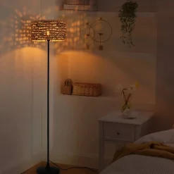 Alpinaluz Lampadaire Intérieur<Lampe sur Pied en Rotin Tressée à la Main avec Interrupteur de Câble Douille E27 pour Salon et Chambre