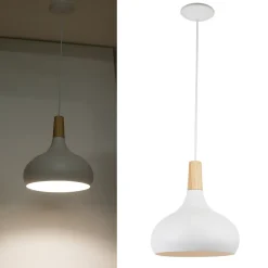 Alpinaluz Suspension Et Lustre<Lampe Suspendue en Métal Blanc et Bois Style Nordique pour Salon et Salle à Manger E27 26cm