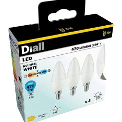 Best Diall Lot 3 ampoules LED flamme E14 470lm 4.2W = 40W Ø3.5cm blanc neutre