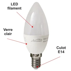 Clearance Arcotec Lot de 10 ampoules LED E14 flamme 4,9W 470Lm 3000K - garantie 2 ans