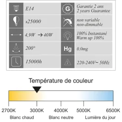 Clearance Arcotec Lot de 10 ampoules LED E14 flamme 4,9W 470Lm 3000K - garantie 2 ans