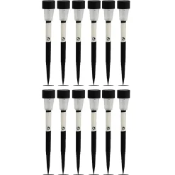 Discount Juanio Lot de 12 lampe LED de jardin, borne solaire, éclairage solaire d'extérieur - Diamètre 4.5 x Hauteur 34.5 cm