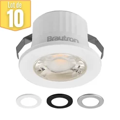 Braytron Lot de 10 mini spots LED rond 3 couleurs 3W 3000K IP54