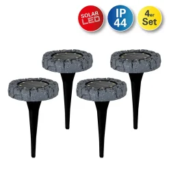 Outlet Näve Lot de 4 piquets de terre solaires à LED 'KIAN' , pour l'extérieur, lampe de sol en plastique gris, avec LED intégrée
