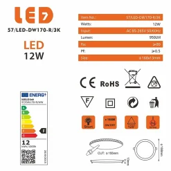 Best LED7 Lot de 3 Spot Encastrable Led Downlight Panel Extra plat 12w Blanc Chaud 3000k, Diamètre : 168mm