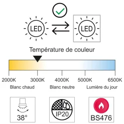 Best Lutèce Lot de 5 supports spot BBC IP20 + GU10 6W 450lm inclus- garantie 2 ans