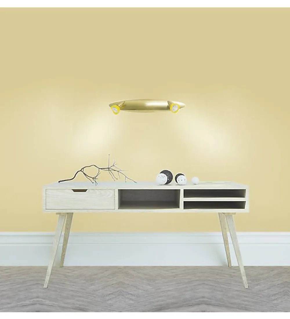 Autres Plafonnier Pour Chambre|Plafonnier Pour Cuisine<Luminaire Plafonnier Rampe laiton brossé 2 Lumières orientables 2 x 35 W diffuseurs jaune