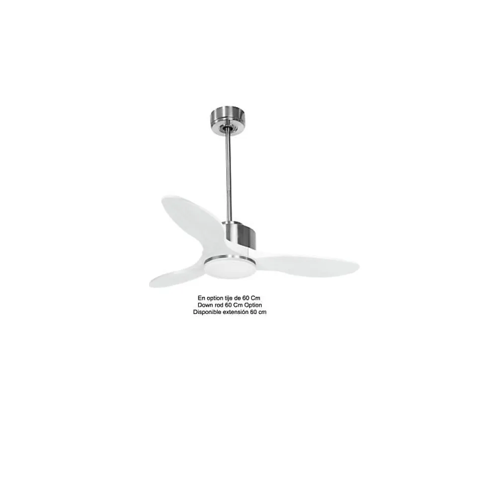 Best Klassfan Modulo de - Super destratificateur et ventilateur DC 106 cm Chrome pales bois blanc Lumière dimmable 15 à 20 m²