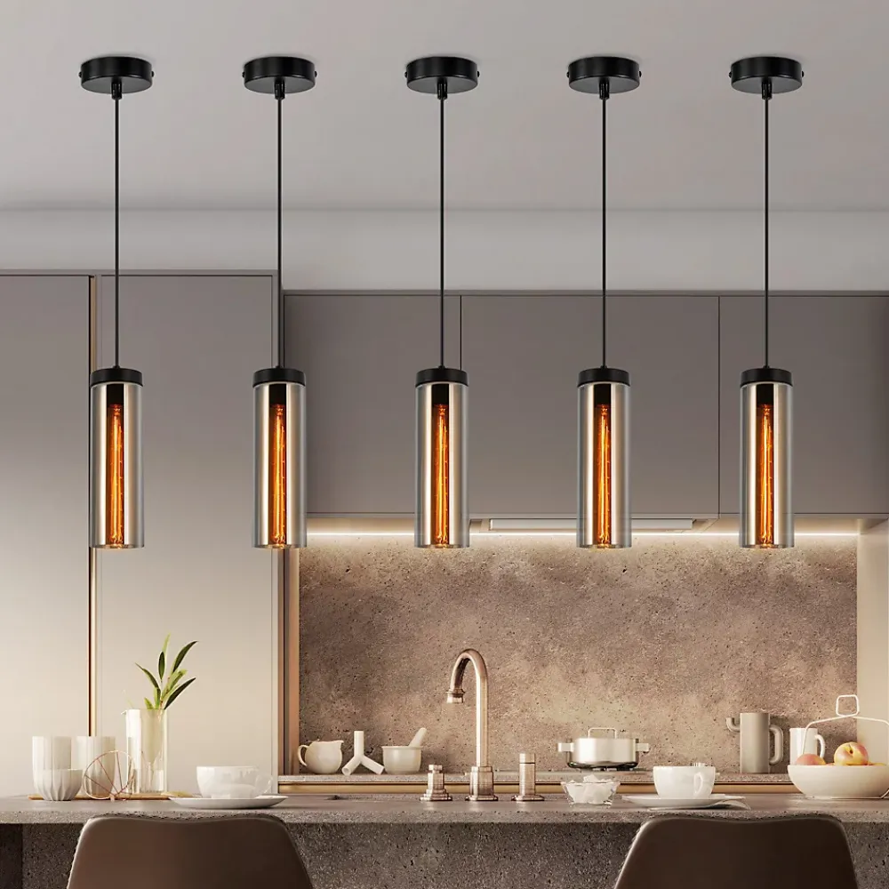 Best Nettlife Lampe à Suspension Pour Table à Manger En Verre Noir Mat Rétro 1 Flamme E27
