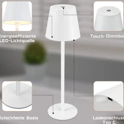 Nettlife Veilleuse Sur Batterie<Lampe de chevet sans fil, LED 2600mAh, lampe de table extérieur rechargeable, tactile, blanche, avec prise USB