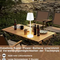 Nettlife Veilleuse Sur Batterie<Lampe de chevet sans fil, LED 2600mAh, lampe de table extérieur rechargeable, tactile, blanche, avec prise USB