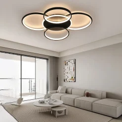 Best Nettlife Plafonnier LED salon dimmable 70W avec télécommande 5 anneaux blanc moderne acrylique