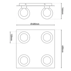 Discount Näve Plafonnier DONIKA quatre lampes 40 x 40 cm style moderne métal verre finition acier douille G9 hauteur 16 cm