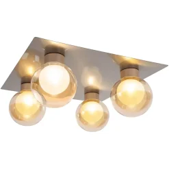 Discount Näve Plafonnier DONIKA quatre lampes 40 x 40 cm style moderne métal verre finition acier douille G9 hauteur 16 cm