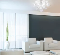 Discount Näve Plafonnier EXPLOSION blanc metal verre douilles G9 pour salle a manger salon entree bureau diametre 57 cm