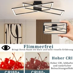 Best Nettlife Plafonnier LED noir 36W dimmable pour salon, bureau, chambre d'enfant