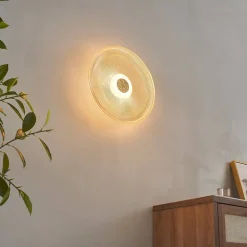 Best Kosilum Plafonnier ou applique LED rond moderne verre ambré texturé et base noire - Ossara