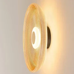 Best Kosilum Plafonnier ou applique LED rond moderne verre ambré texturé et base noire - Ossara