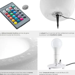 Tectake Panneau Led<Pot de fleurs LED avec éclairage LED 12 W 16 couleurs RGB et 5 modes d'éclairage