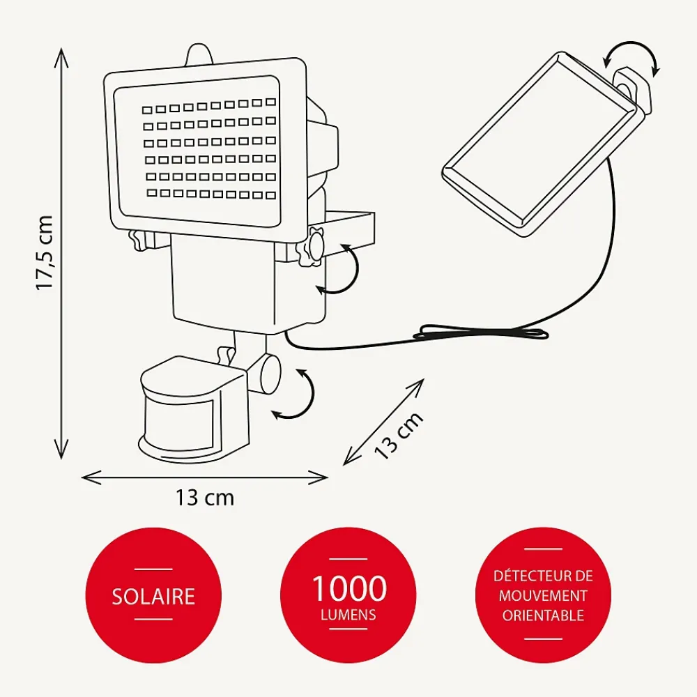 3M France Projecteur Extérieur<Projecteur solaire à détection de mouvements - 1000 lumens - Chromex