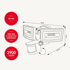 3M France Projecteur Extérieur<Projecteur sur secteur à détection de mouvements Panama - 2900 lumens - LED SMD - Chromex