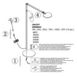 Fabas Luce Lampadaire Intérieur<Regina - Lampadaire LED noir orientable en métal H.135 cm - Éclairage LED 9W intégré CCT (3000K 4000K 5000K 6000K)