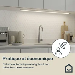 Best GoodHome Réglette sous meuble à détection Menezes LED intégrée blanc neutre IP20 1200lm 20W L.118,5xl.4,2xH.1cm chrome