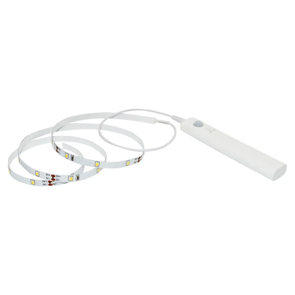 Clearance GoodHome Ruban lumineux à piles à détection Lacerda LED intégrée blanc neutre IP20 130lm 2W L.100cm blanc