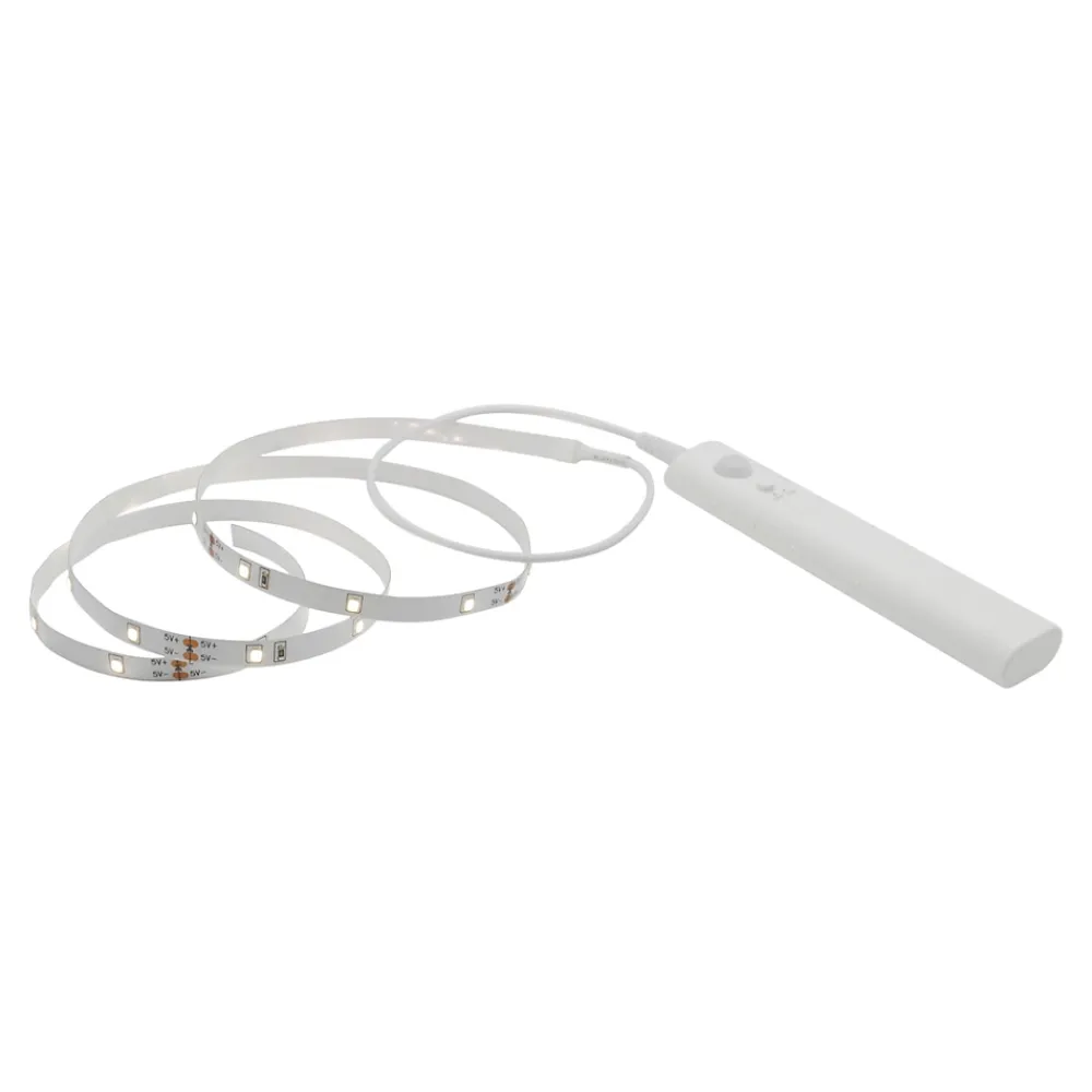 Clearance GoodHome Ruban lumineux à piles à détection Lacerda LED intégrée blanc neutre IP20 130lm 2W L.100cm blanc