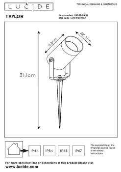 Clearance Lucide Spot de jardin TAYLOR en aluminium avec 1xGU10 - Blanc -