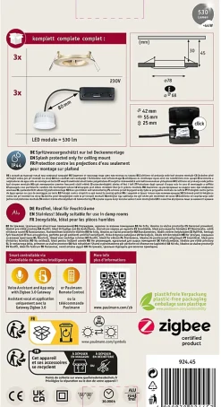 Paulmann Spot encastré LED Nova Coin IP44 rond 78mm Tunable White 3x6W 3x530lm 230V Doré mat Aluminium