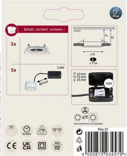 Paulmann Spot encastré LED Nova Coin Luminaire individuel fixe IP44 rond 78mm Coin 6W 470lm 230V 2700K Acier brossé