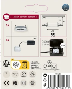 Sale Paulmann Spot encastré LED Nova Coin Luminaire individuel fixe IP44 rond 78mm Coin 6W 470lm 230V 2700K Alu tourné