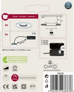 Paulmann Spot encastré LED Nova Plus Coin fixe IP65 rond 78mm Coin 6W 470lm 230V gradable 2700K Chrome
