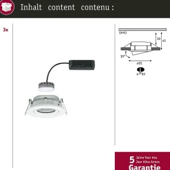 Best Paulmann Spot encastré LED Nova Plus Coin Kit de base orientable IP65 rond 93mm 30 Coin 3x6W 3x470lm 230V gradable 2700K Blanc dépoli