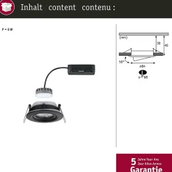Discount Paulmann Spot encastré LED Nova Plus Coin Luminaire individuel orientable IP65 rond 93mm 30 Coin 6W 470lm 230V gradable 2700K Noir mat