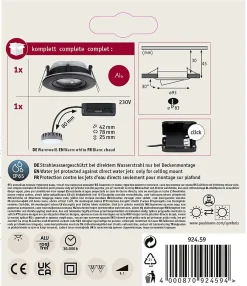 Discount Paulmann Spot encastré LED Nova Plus Coin Luminaire individuel orientable IP65 rond 93mm 30 Coin 6W 470lm 230V gradable 2700K Noir mat