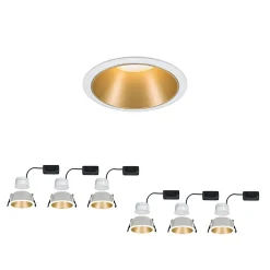 Discount Paulmann Spot encastré LED 3-Step-Dim Cole Coin Kit de 6 IP44 rond 88mm Coin 6x6W 6x460lm 230V gradable 2700K Blanc Doré mat