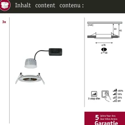 Best Paulmann Spot encastré LED 3-Step-Dim Nova Coin Kit de base fixe IP44 rond 78mm Coin 3x6W 3x470lm 230V gradable 2700K Acier brossé