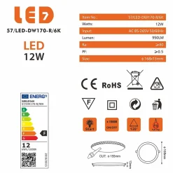 Best LED7 Spot Encastrable Led Downlight Panel Extra-plat 12w Blanc Froid 6000k, Diamètre : 168mm