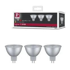 Paulmann Ampoule Pour Spot|Ampoule Gu5.3<Standard 12 V Réflecteur LED GU5,3 Kit de 3 3x450lm 3x6W 2700K Chrome
