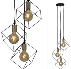 Outlet Näve Suspension 3 flammes CANTO métal noir et or douilles E27 pour salle à manger salon couloir bureau 39x39cm