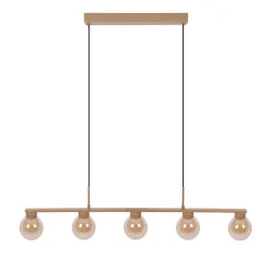 Discount Näve Suspension 5 lampes DONIKA style scandinave 116x12 cm metal et verre brun hauteur 150 cm douille G9