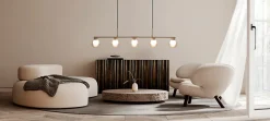 Discount Näve Suspension 5 lampes DONIKA style scandinave 116x12 cm metal et verre brun hauteur 150 cm douille G9