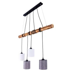Best Näve Suspension 4 pièces MALTA metal bois abat-jour textile gris blanc douille E27 pour salon bureau ou table de nuit