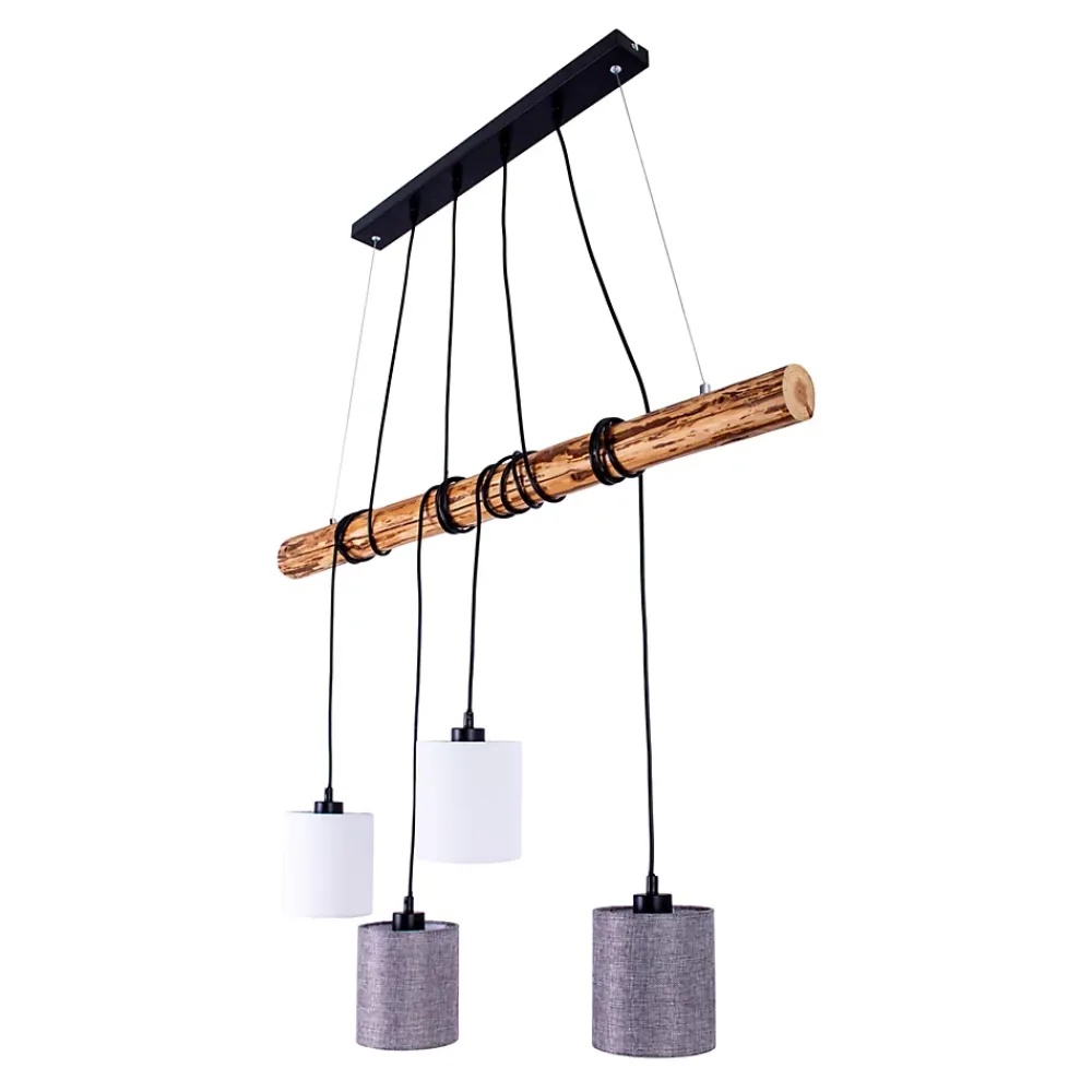 Best Näve Suspension 4 pièces MALTA metal bois abat-jour textile gris blanc douille E27 pour salon bureau ou table de nuit