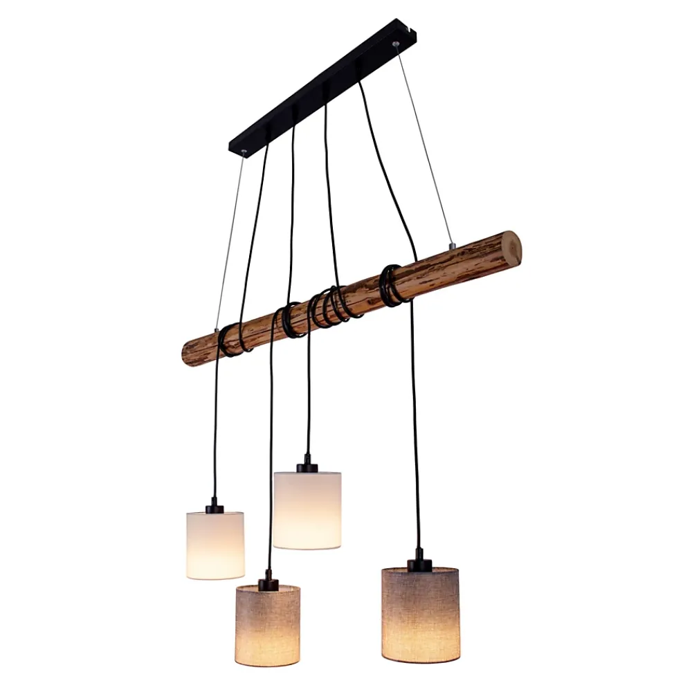 Best Näve Suspension 4 pièces MALTA metal bois abat-jour textile gris blanc douille E27 pour salon bureau ou table de nuit
