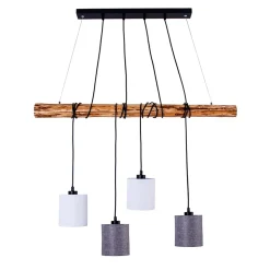 Best Näve Suspension 4 pièces MALTA metal bois abat-jour textile gris blanc douille E27 pour salon bureau ou table de nuit